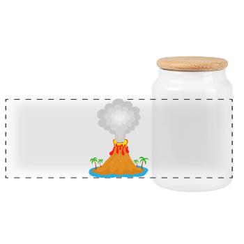 Volcano, eruption, volcanic island, lava, palm trees, mountain - Panoramic Cookie Jar with Wooden Lid - white - Front