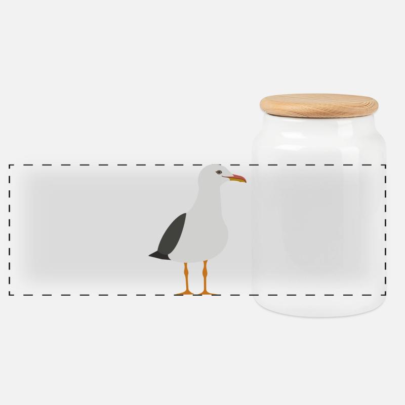 Möwe - Panorama Keksdose mit Holzdeckel - Weiß