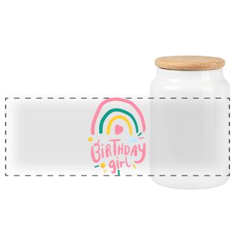 Pastel Rainbow Birthday Girl - Panoramic Cookie Jar with Wooden Lid - white - Front