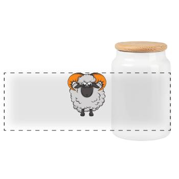 Cute sheep with horn antlers - Panoramic Cookie Jar with Wooden Lid - white - Front