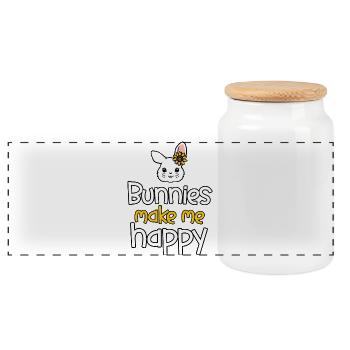 Rabbit Rabbit - Panoramic Cookie Jar with Wooden Lid - white - Front