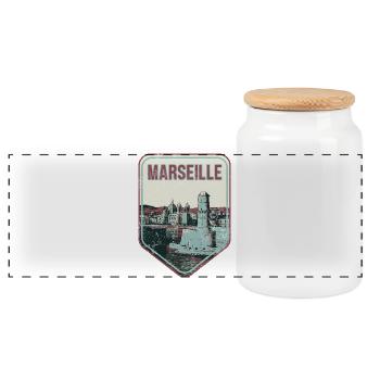 Retro badge, Marseille France is my hometown - Panoramic Cookie Jar with Wooden Lid - white - Front