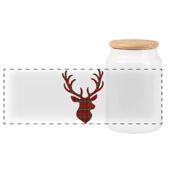 Red tartan deer - Panoramic Cookie Jar with Wooden Lid - white - Front