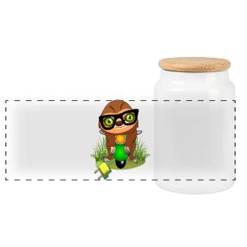 Sustainable Energy Production - Mobility -Sloth - Panoramic Cookie Jar with Wooden Lid - white - Front