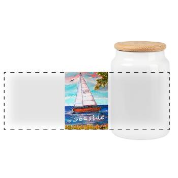 EC Holidays I Boat I Sea I Seaside I Sailing I - Panoramic Cookie Jar with Wooden Lid - white - Front
