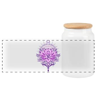 Fleur de lotus avec symbole Om et lune - Boîte à biscuits avec couvercle en bois - blanc - Devant