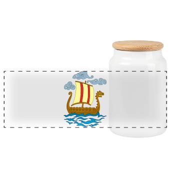 Drakkar viking rigolo - Boîte à biscuits avec couvercle en bois - blanc - Devant