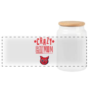 Cat mom crazy - Panoramic Cookie Jar with Wooden Lid - white - Front