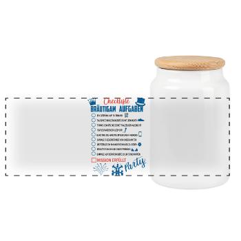 Bräutigam Checkliste - Panorama Keksdose mit Holzdeckel - Weiß - Vorne