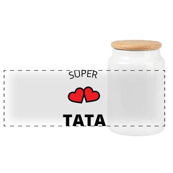 Super tata - Boîte à biscuits avec couvercle en bois - blanc - Devant