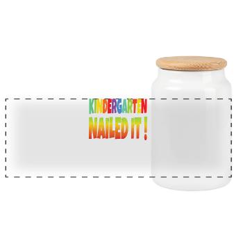 Colorful Kindergarten Success Sign - Panoramic Cookie Jar with Wooden Lid - white - Front