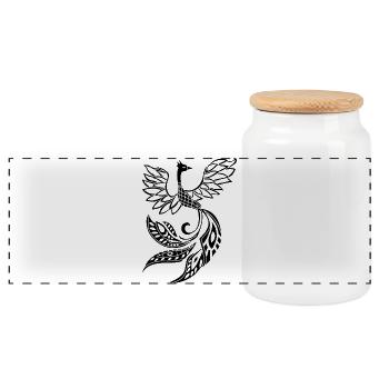 Black phoenix bird - Panoramic Cookie Jar with Wooden Lid - white - Front