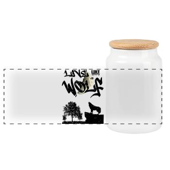 Vivez comme un loup - Boîte à biscuits avec couvercle en bois - blanc - Devant
