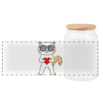 Turkish van with sunglasses and heart - Panoramic Cookie Jar with Wooden Lid - white - Front