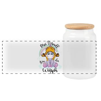 Trachtenshirt Kinder Mei Dirndl is in da Wäsch - Panorama Keksdose mit Holzdeckel - Weiß - Vorne