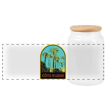 llustration emblematische Palmen, Còte d'Azur - Panorama Keksdose mit Holzdeckel - Weiß - Vorne