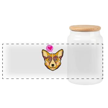 Geometrischer Hund mit Herz - Panorama Keksdose mit Holzdeckel - Weiß - Vorne