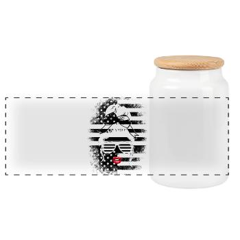 Woman Glasses Red Lips Mouth American Flag - Panoramic Cookie Jar with Wooden Lid - white - Front