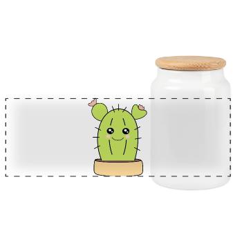 Kawaii Cactus Kawaii Chibi Kawaii Manga - Panoramic Cookie Jar with Wooden Lid - white - Front