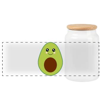 Kawaii, Früchte, Gemüse, vegan, Avocado - Panorama Keksdose mit Holzdeckel - Weiß - Vorne
