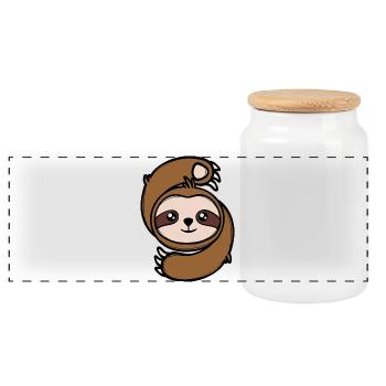 Cool Zoo Mammal Sloth Jungle Jungle - Panoramic Cookie Jar with Wooden Lid - white - Front
