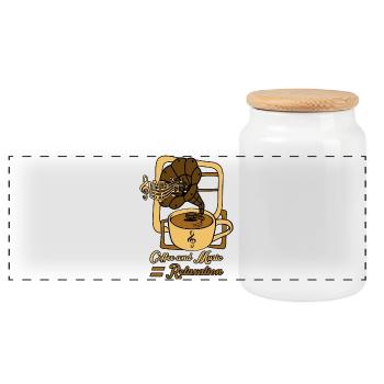 Coffee and music is relaxation - Panoramic Cookie Jar with Wooden Lid - white - Front