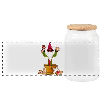 drôle de cactus gnome pour Noël - Boîte à biscuits avec couvercle en bois - blanc - Devant