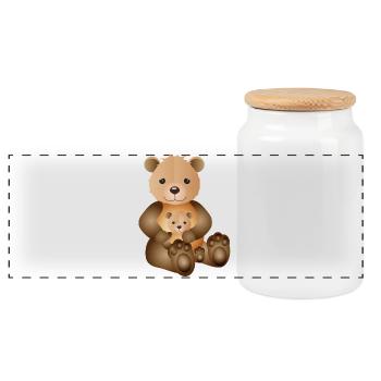Bear mom with little sugar-sweet bear offspring - Panoramic Cookie Jar with Wooden Lid - white - Front