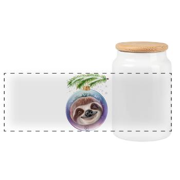 Christmas Cute Sloth Snow - Panoramic Cookie Jar with Wooden Lid - white - Front