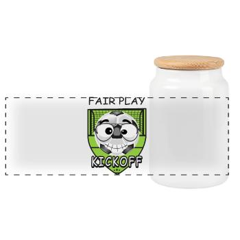 Funny football face - Panoramic Cookie Jar with Wooden Lid - white - Front