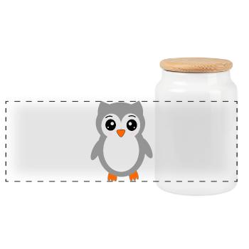 gray owl - Panoramic Cookie Jar with Wooden Lid - white - Front