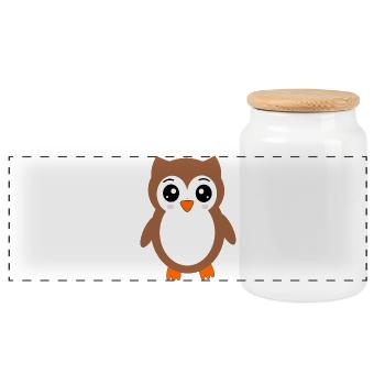 brown owl bird bird protection - Panoramic Cookie Jar with Wooden Lid - white - Front