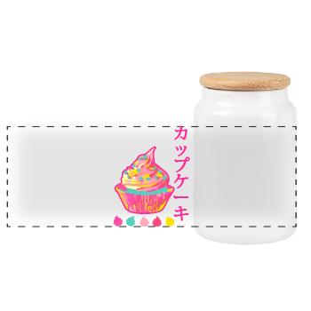 Kawaii Neon Rainbow Japan Cupcake - Panorama Keksdose mit Holzdeckel - Weiß - Vorne