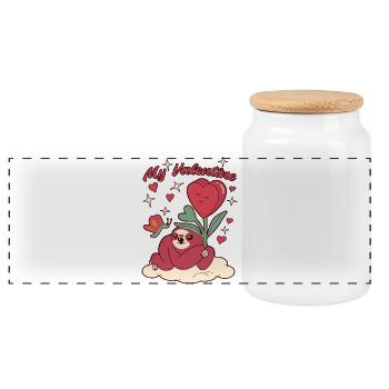 Paresseux de la Saint-Valentin - Boîte à biscuits avec couvercle en bois - blanc - Devant