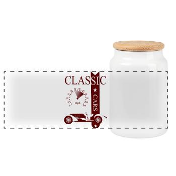 Vintage Classic Car - Panoramic Cookie Jar with Wooden Lid - white - Front