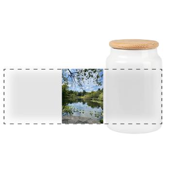 Spiegelsee im Waldrand - Panorama Keksdose mit Holzdeckel - Weiß - Vorne