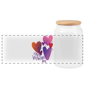 happy valentines day - Panorama Keksdose mit Holzdeckel - Weiß - Vorne