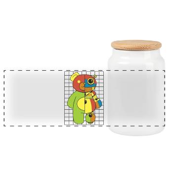 Teddy bear, robot - Panoramic Cookie Jar with Wooden Lid - white - Front