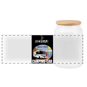 Camping-car au soleil - Boîte à biscuits avec couvercle en bois - blanc - Devant
