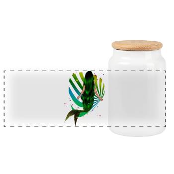 Sirène Arc-en-ciel vert Coquillage Mer - Boîte à biscuits avec couvercle en bois - blanc - Devant