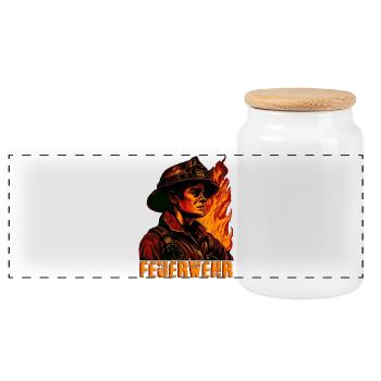 Feuerwehr / Feuerwehrmann - Panorama Keksdose mit Holzdeckel - Weiß - Vorne
