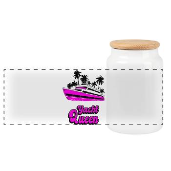 Design de bateau Yacht Queen Palm Tree - Boîte à biscuits avec couvercle en bois - blanc - Devant