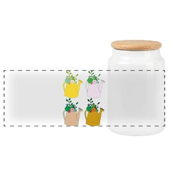 Watering can 4 - Panoramic Cookie Jar with Wooden Lid - white - Front