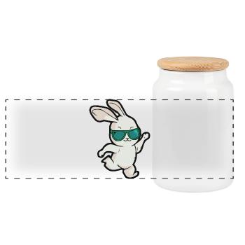 Danses de lapin de Pâques avec lunettes de soleil - Boîte à biscuits avec couvercle en bois - blanc - Devant