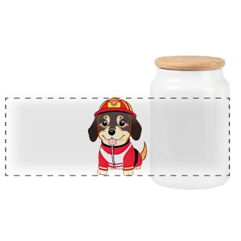Chiot, chien comme pompier - Boîte à biscuits avec couvercle en bois - blanc - Devant