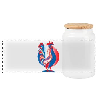 Coq Bleu Blanc Rotes Emblem von La France - Panorama Keksdose mit Holzdeckel - Weiß - Vorne