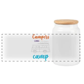 Campeurs qui vont au camp - Boîte à biscuits avec couvercle en bois - blanc - Devant