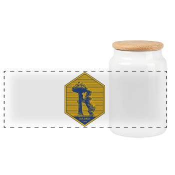 Madrid emblem with bear and tree - Panoramic Cookie Jar with Wooden Lid - white - Front