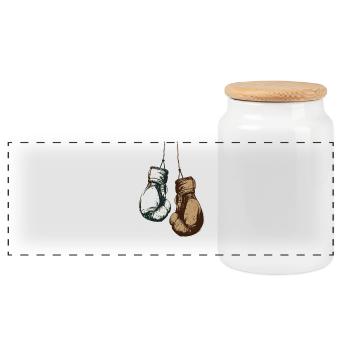 Gants de boxe suspendus à la conception des cordons - Boîte à biscuits avec couvercle en bois - blanc - Devant