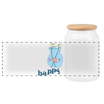 Fish in a jar Happy - Panoramic Cookie Jar with Wooden Lid - white - Front
